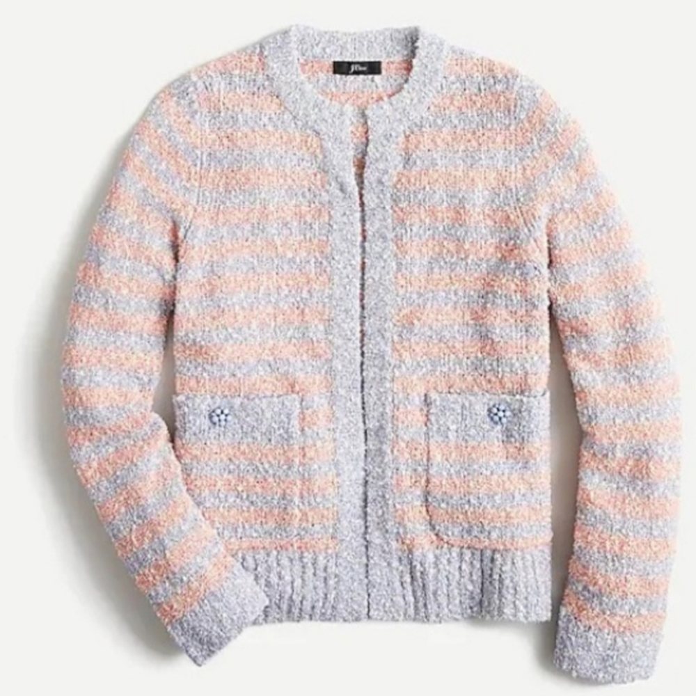 J.CREW Open Cardigan Knit Tweed Stripe Sweater - Picture 2 of 11
